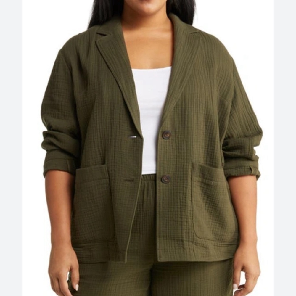 Madewell Olive Green Textured Oversized Blazer